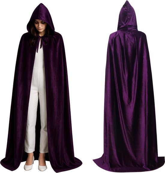 Joya Kids ® Manteaux de Luxe Adultes avec capuche 170 cm | Costume pour le carnaval d'Halloween | Cape violette | Cape de vampire | Déguisements pour Adultes | Mesdames et Messieurs | Violet foncé | 170 cm de long