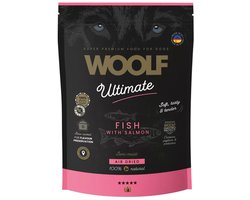Woolf ultimate hondenvoer Vis met zalm - 1 kg 55%vis - 20% eend - 10% kalkoen - semie moist - 100% naturel - met prebiotica- ideaal voor hondjes met slecht gebit