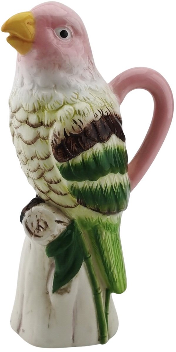 Housevitamin Vaas- Bloemenvaas vogel-Keramiek-Gekleurd Roze/Groen-12x9x23cm