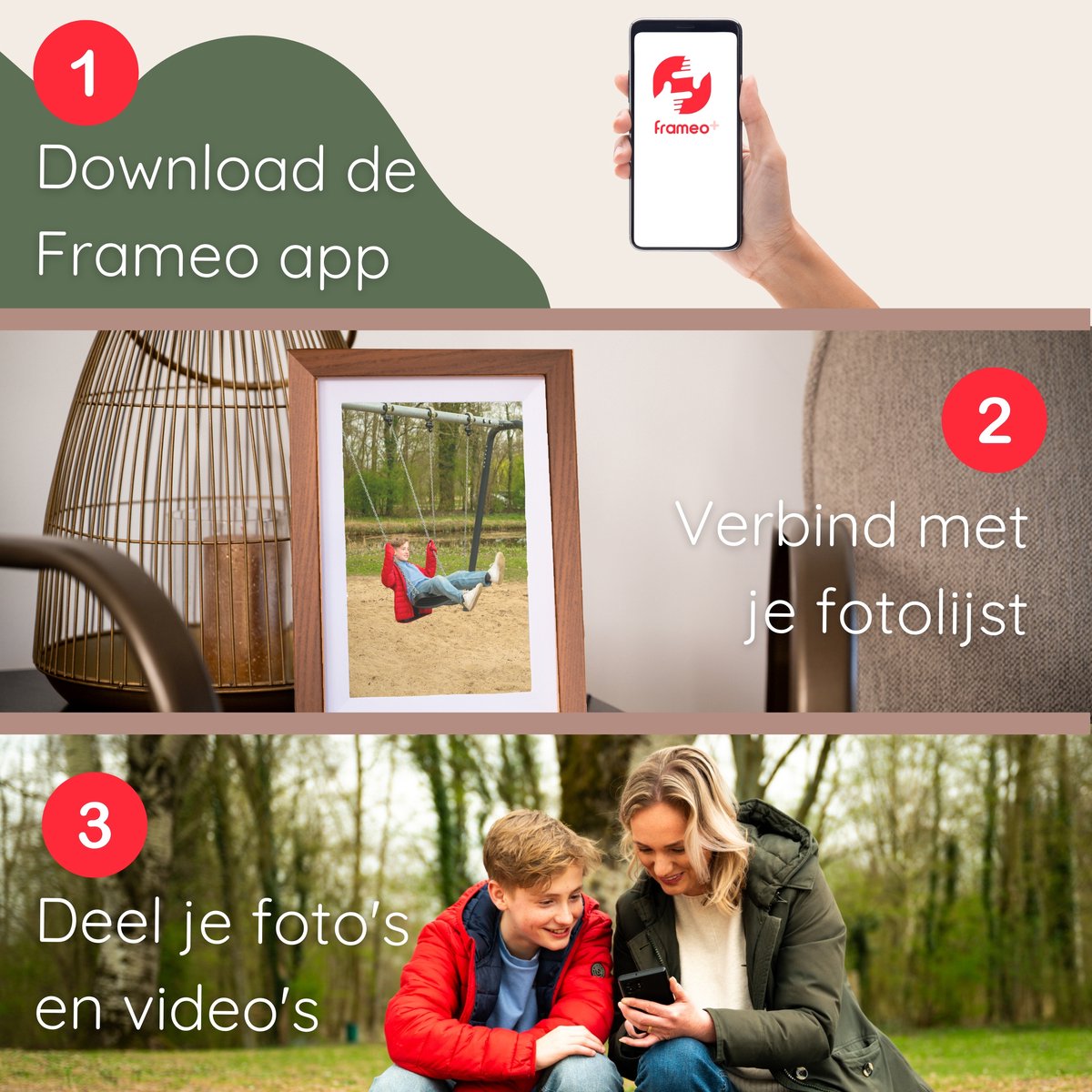 Kantman Digitale fotolijst I Noten Bruin - Walnut I 32GB I 10.1 inch I HD I Frameo App - Fotokader - Wifi - IPS Touchscreen - Nederlandse Handleiding - Digitale fotolijsten thumbnail 4