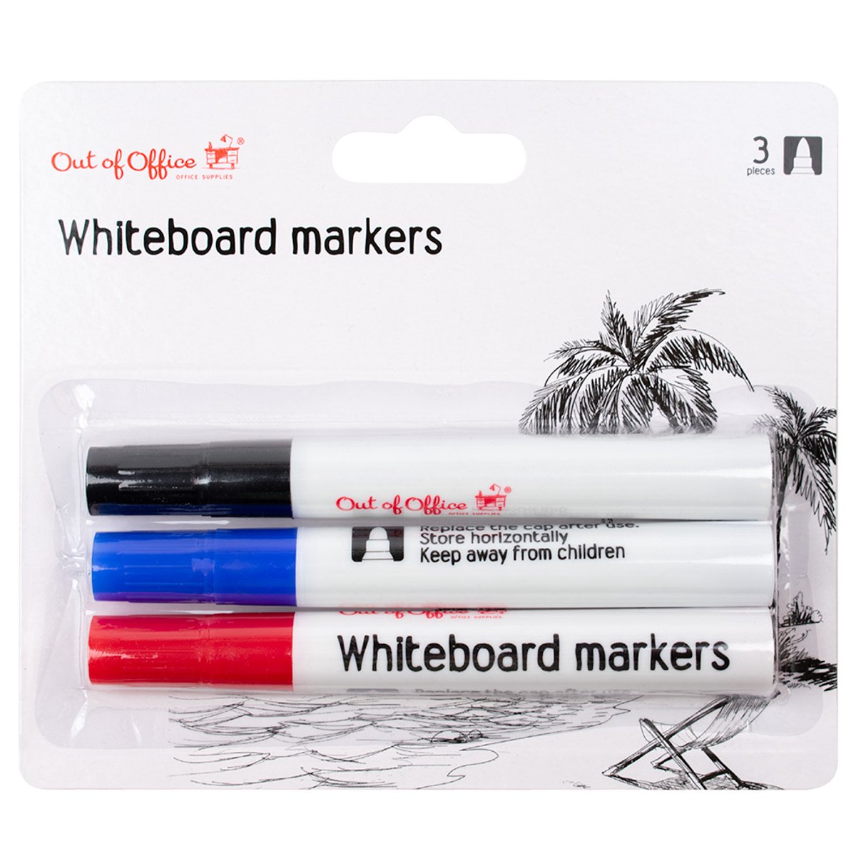 Out of Office | Whiteboard markers | 3 Stuks | Zwart | Blauw | Rood