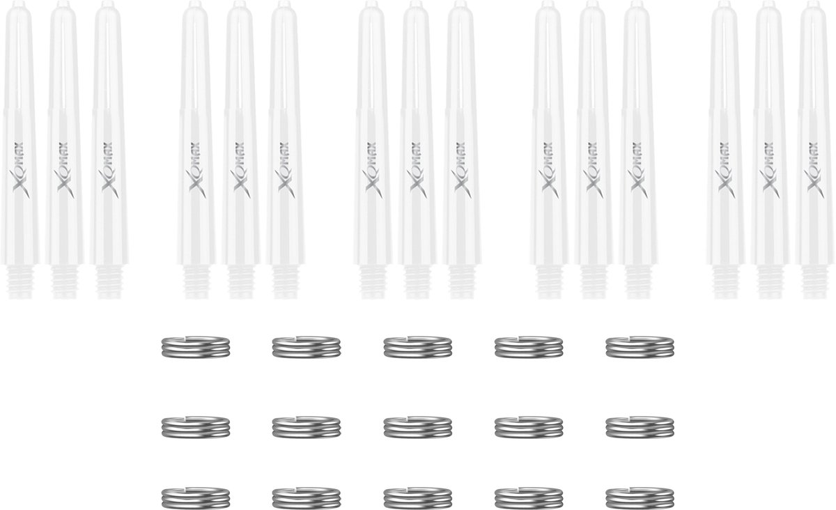 XQMax Dart Shafts - 5 Sets (15 stuks) - Short - Wit - Plus Veerringetjes - Darts Shafts