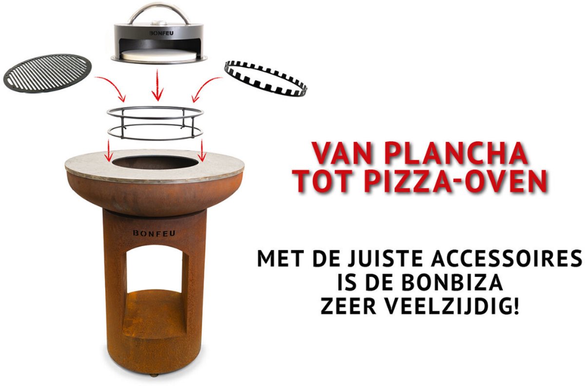 BonFeu BonBiza XL Open Vuurschaal 100 cm - Met Plancha en Houtopslag