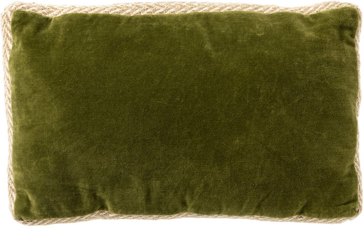 Dutch Decor MANOE - sierkussen 30x50 cm - effen kleur - jute rand - Cardamom Seed - groen - Inclusief binnenkussen - Luxe kussens voor woonkamer & bank