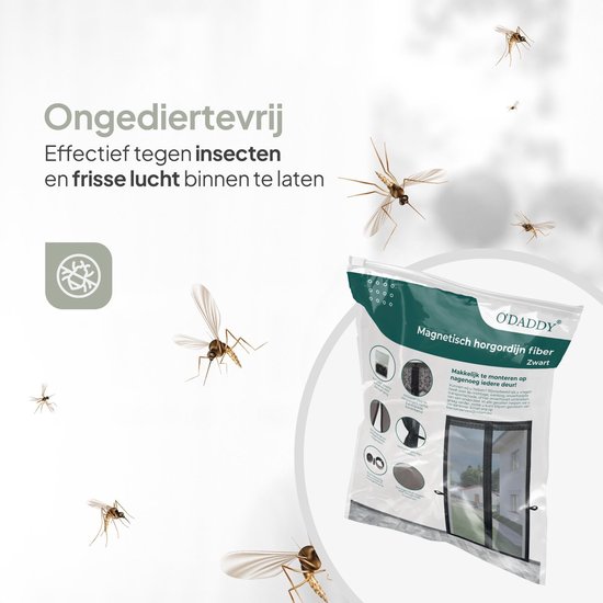 O'DADDY® Deurgordijn Deluxe FIBER - Magnetisch Vliegengordijn - Voor Nieuwbouw en Standaard Deuren - Eenvoudige Installatie - Deurhor Zwart - 92x210 cm