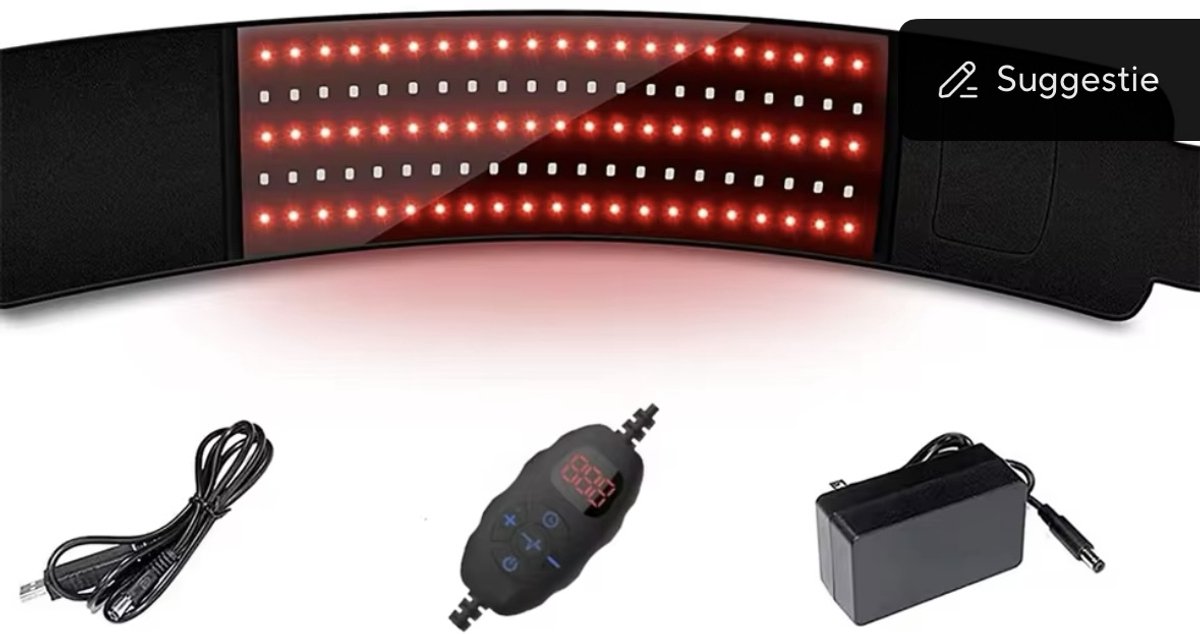 Rode & Infrarood LED Lichttherapie Riem – 660nm & 850nm – Verlicht Rugpijn, Verbrandt Vet & Ondersteunt Spierherstel – Draagbare Warmte Wrap voor Taille en Lichaam