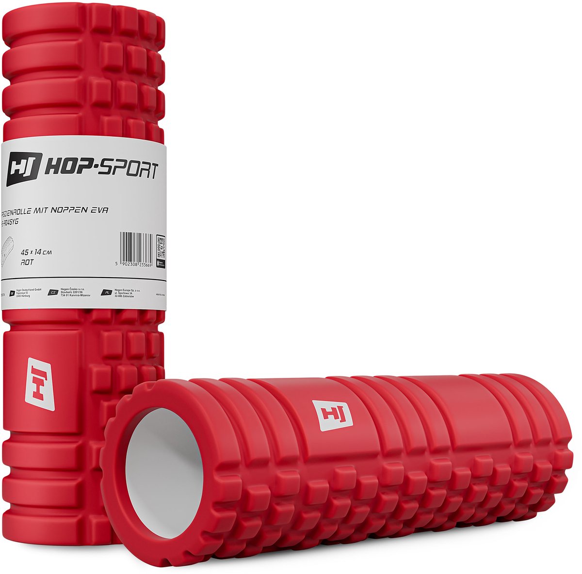 Hop-Sport Fasciarol HS-A045YG – Massage Foam Roller met Golfstructuur, 45x14 cm, Medium Hardheid voor Spierherstel (Rood)