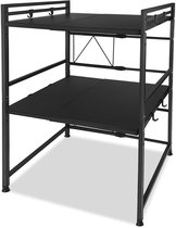 devesanter Uitbreidbaar magnetronrek, 2-traps magnetronrek, organizer met 5 haken, keukenrek, kruidenrek, werkblad, bakkersrekken voor 40-64 cm, wit