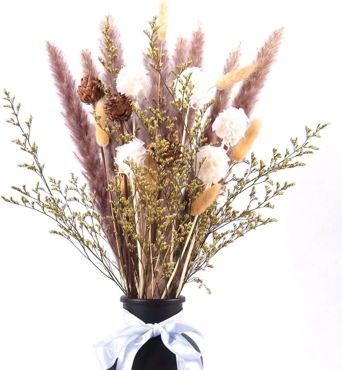 Gedroogde Pampas bloemen decoratie natuur 63 stuks doe-het-zelf boeket ideaal voor boho woonkamer slaapkamer vazen (LZGSGO-0103)