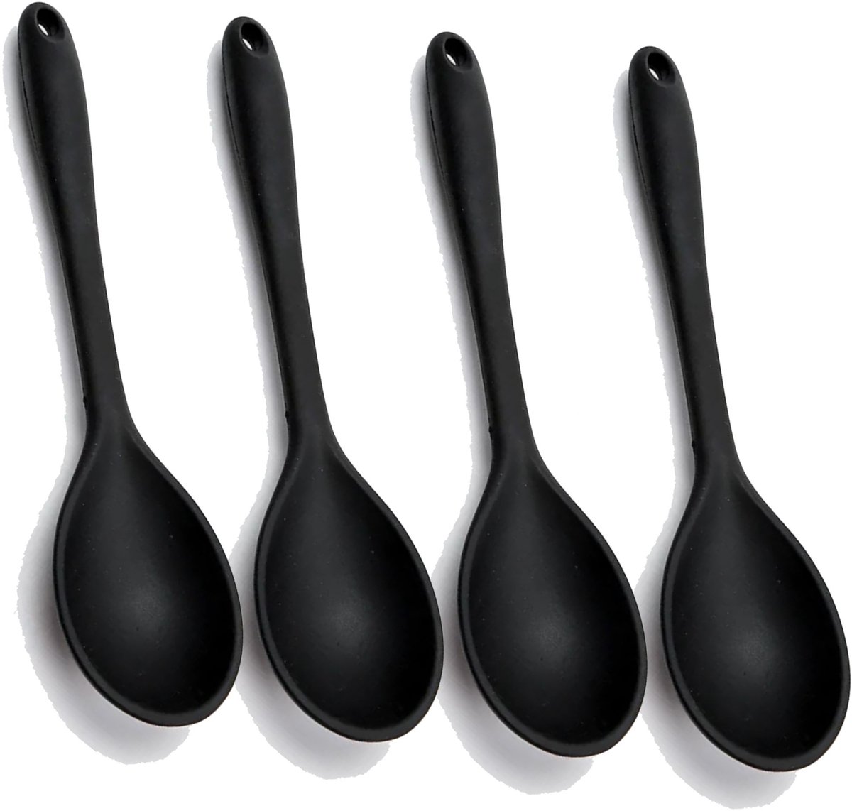 Siliconen Pollepelset 4 ST. Zwart | Anti-aanbaklaag | Hittebestendig & Vaatwasbestendig | Pollepel, Lepel, Roerlepel, Kooklepel, Opscheplepel, Groentelepel, Serveerlepel | Lepel met haakje | Silicone Keukengerei, Kookgerei Zwart