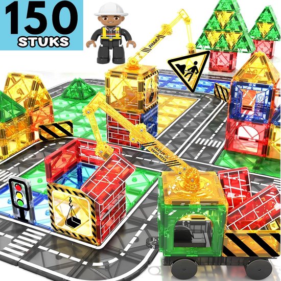 Magnetic Tiles - Magnetisch Speelgoed - Magnetische Tegels - Educatief & Constructie - Montessori Speelgoed - 151 Stuks - Magnetische Bouwstenen - Magnetische Bouwblokken - Voor 3, 4, 5, 6, 7, 8, 9 Jaar - Bouw je Magna Wereld - Kinderen - Playnetix