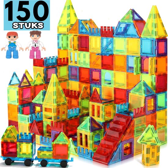 Magnetic Tiles - Magnetisch Speelgoed - Magnetische Tegels - Educatief & Constructie - Montessori Speelgoed - 150 Stuks - Magnetische Bouwstenen - Magnetische Bouwblokken - Voor 3, 4, 5, 6, 7, 8, 9 Jaar - Bouw je Magna Wereld - Kinderen - Playnetix