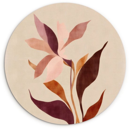 WallCircle® Wandcirkel 60x60 cm - Muurcirkel Bloemen - Blaadjes - Minimalistisch - Roze - Muurdecoratie woonkamer - Wanddecoratie slaapkamer - Kamer decoratie accessoires - Ronde schilderijen