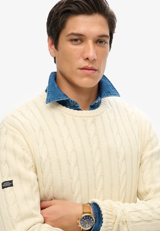 Superdry - Pull ras du cou classique en maille torsadée de coton - Homme - Sweats