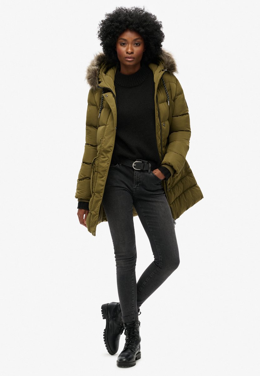 Superdry Everest halflange pufferjas van imitatiebont Dames Gewatteerde jassen Olijf