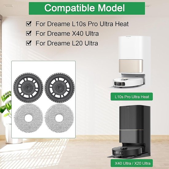 Geschikt voor Toepasbare dweildoeken met houderaccessoires voor Dreame L10s Pro Ultra Heat, X40 Ultra, X40 Master, L40 Ultra, L20 Ultra Robotstofzuiger, dweildoeken Vervangplaten Reserveonderdelen van Merkloos	 — afbeelding 2