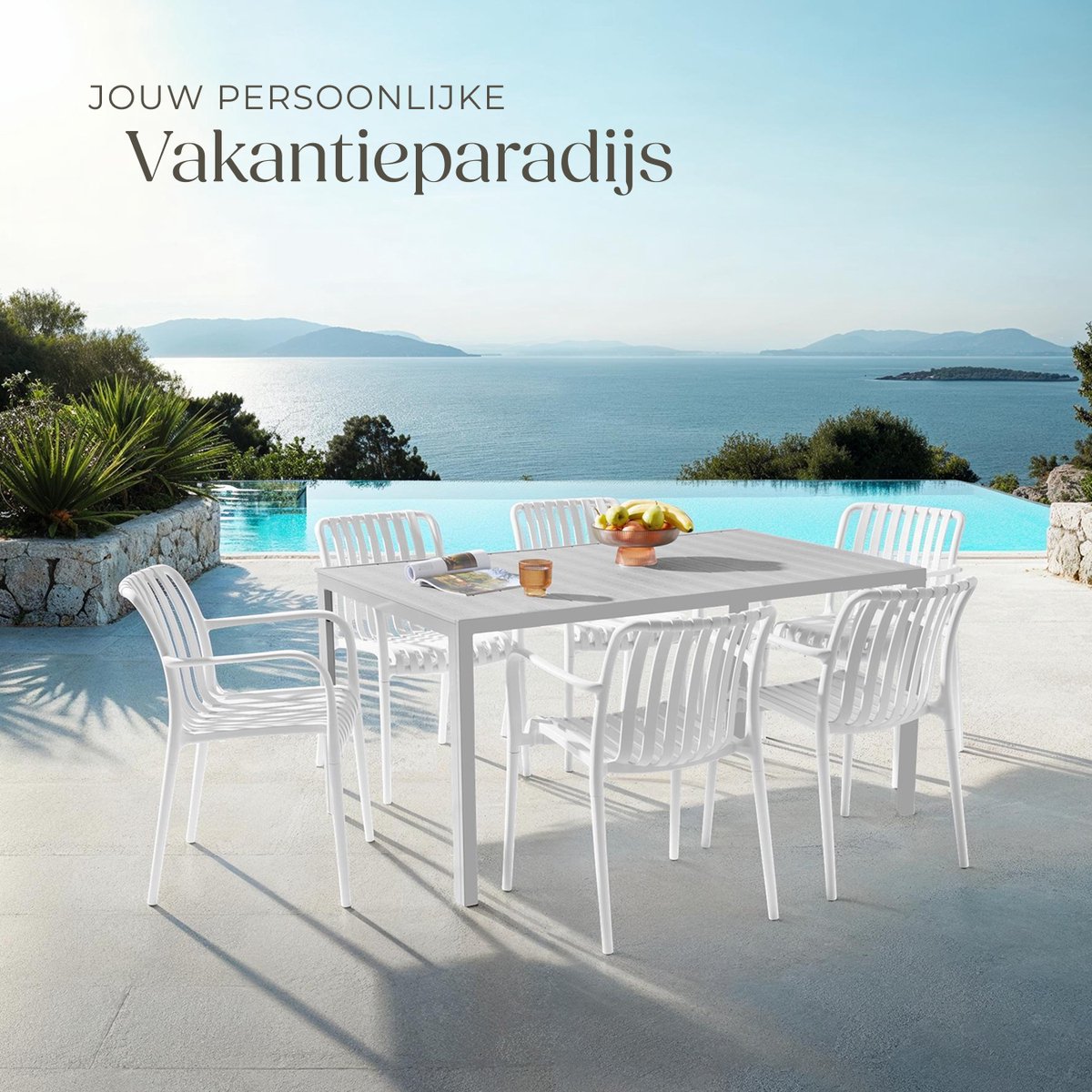 tectake® Set van 4 Tuinstoelen Alcudia - Creme - Kunststof Stoelen met Armleuning - Tuinset voor om de Tuintafel of op de Camping - Stapelbaar - Stoelen voor Tuin, Terras of Balkon - Weerbestendig en UV-bestendig - Draagkracht 120kg per Tuinstoel – foto 5