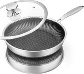 Bol.com 28 cm RVS Koekenpan met Deksel - Anti-aanbak Honingraat Design Geschikt voor Inductie Keramisch Elektrisch en Gasfornuizen aanbieding