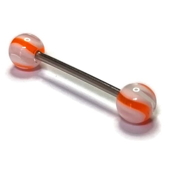Foto: Aramat jewels tongpiercings kleurrijke gestreepte tongpiercing van staal oranje wit 6mm staal volwassenen verkleurd niet