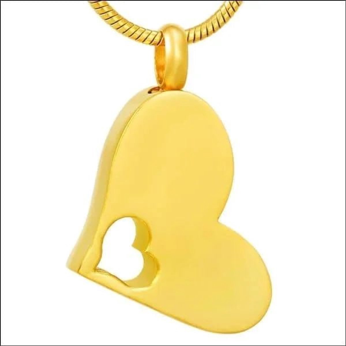Aramat Jewels | Gedenkhangers | RVS Ashanger Open Hart Goudkleur – Crematiehanger Staal | Hart met open hartje-2.9x1.8cm | |20mm | Staal | Volwassenen | Verkleurd niet