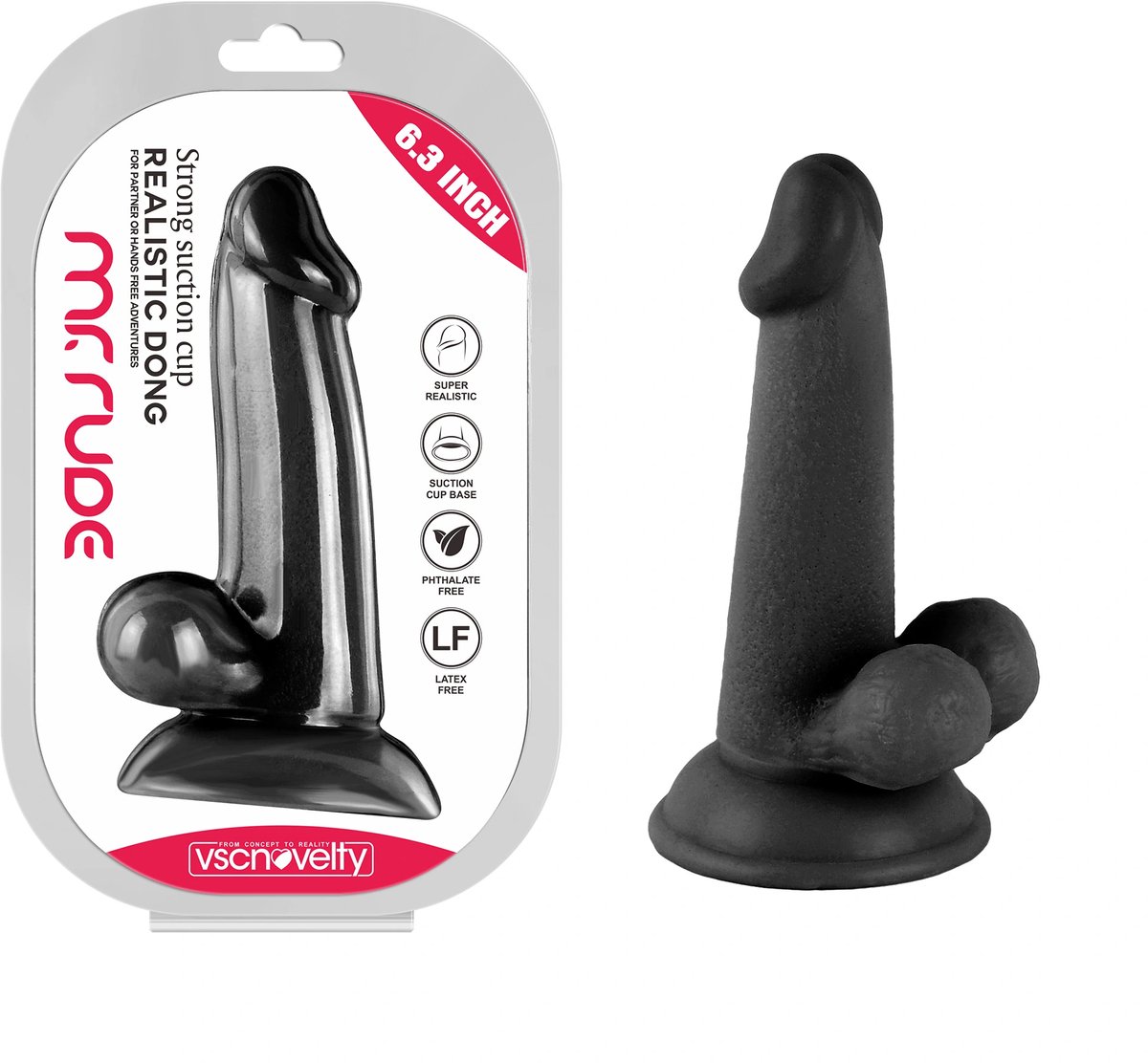 vscnovelty® Mr. Rude - Realistic Dong - Black dildo - 16 cm