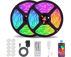 Bluetooth LED Strips ALED LIGHT 10M (2x5m) - Waterdichte IP65 RGB 5050 LED Strips met Smart Bluetooth Controller + 40 Toetsen Afstandsbediening + 12V Voeding voor Huis, Tuin en Decoratie [Energieklasse F]