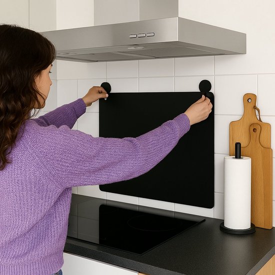KitchenMundo® Inductie beschermer zwart 71x52 cm - Afdekplaat voor kookplaat & Spatscherm achterwand - Kookplaat beschermer - Keuken accessoires - Inductie Mat - Keuken decoratie - Inductiebeschermer