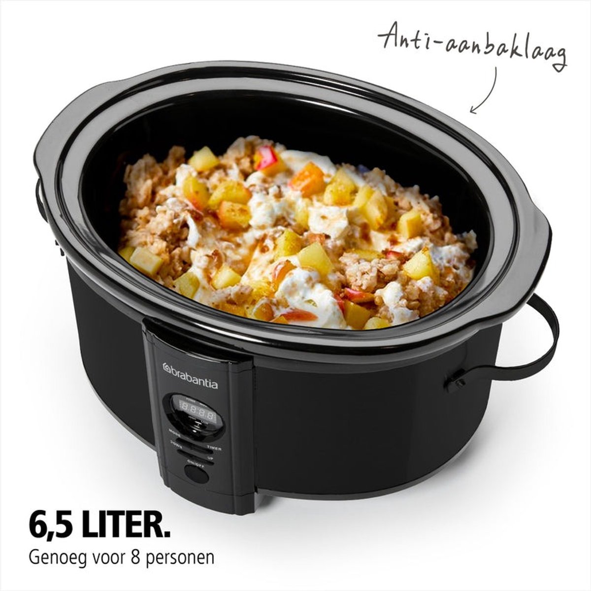Afbeelding 3 van Brabantia Slowcooker - 6.5 Liter - 320 Watt - Warmhoudfunctie - Keramische Binnenpan - Zwart - BBEK1083MB