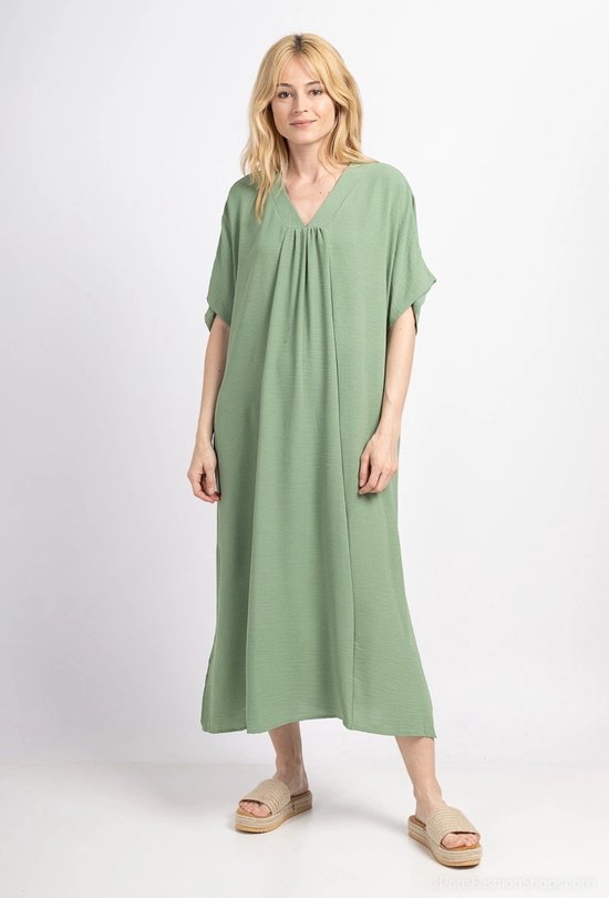 Lange dames jurk Aneta-effen groen-Maat L/XL-strandjurk-zomerjurk