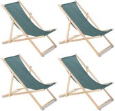 GreenBlue - Set de 4 chaises de plage Chaise longue en bois Bois de hêtre Trois positions de dossier réglables - turquoise