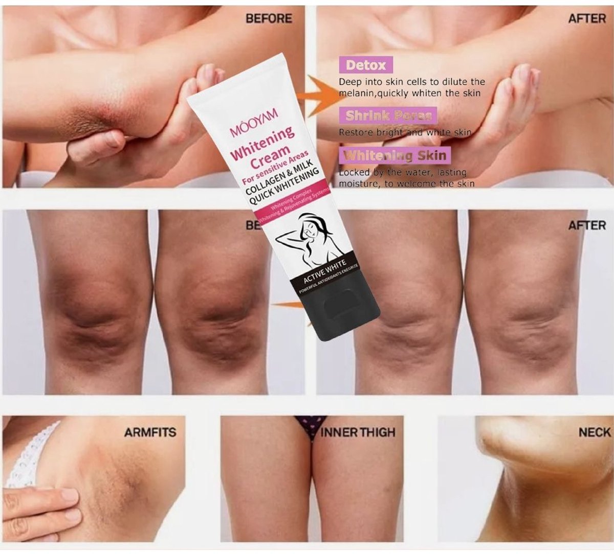 Goedkoopste Brightening dark area - Whitening Crème met Collageen & Milk voor private area gezicht en lichaam – Voor Gezicht, Oksels, Bikinilijn & Knieën – Verjongend & Verkoelend – Neutraliseert de geur van je oksels - 50ml