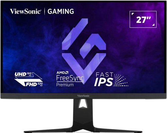 ViewSonic XG275D1-4K - 27" - Dual Mode: 3840x2160 / 1920x1080 - Dual Mode: 4K@160Hz / Full HD@320Hz - 0.5ms - Fast IPS - HDR10 - FreeSync Premium - G-Sync Compatible - 1x DisplayPort, 2x HDMI - Zwart