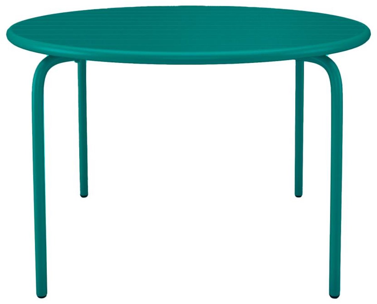 Vente-unique Ronde tuintafel D110 cm van metaal - Blauwgroen - MIRMANDE van MYLIA L 110 cm x H 74 cm x D 110 cm