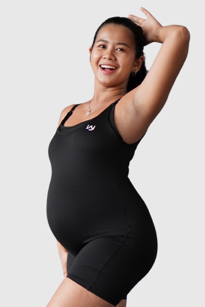Lussey Jumpsuit Dames - Met Voedingsbh - Zwart - Maat S - Zwangerschapskleding - Fitness Jumpsuit - Yoga Jumpsuit - Voedingsbeha - Postpartum