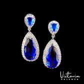 Boucles d'oreilles de Luxe Victoria Valenza Monte Carlo pour femmes , Boucles d'oreilles pendantes en Messing , pierre bleue, couleur Argent , 1 paire
