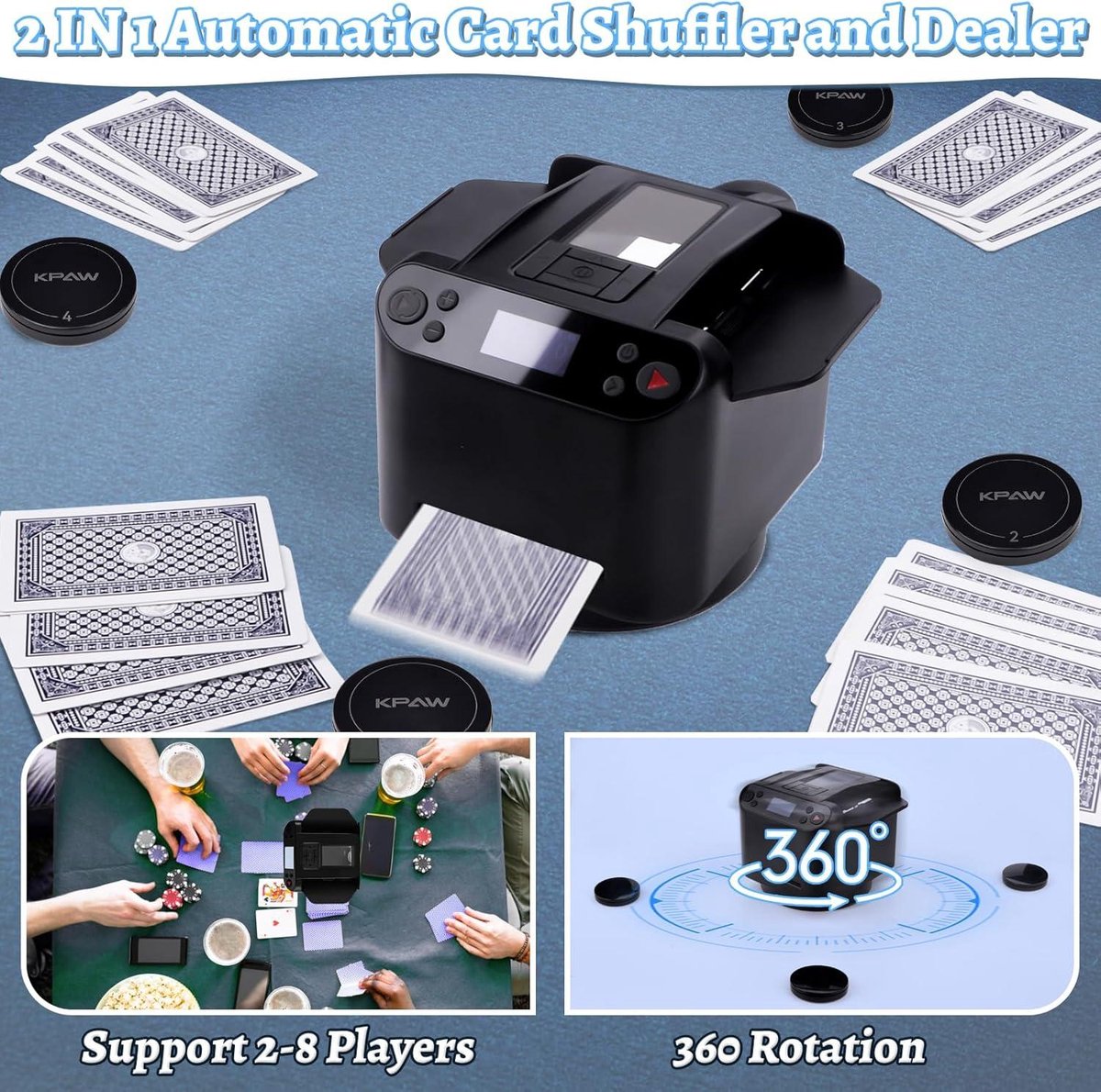 Mélangeur Et Distributeur De Cartes Automatique | Pour 2 à 8 Joueurs | Rotation 360° | Rechargeable USB-C | Poker, Blackjack, Uno… - 13