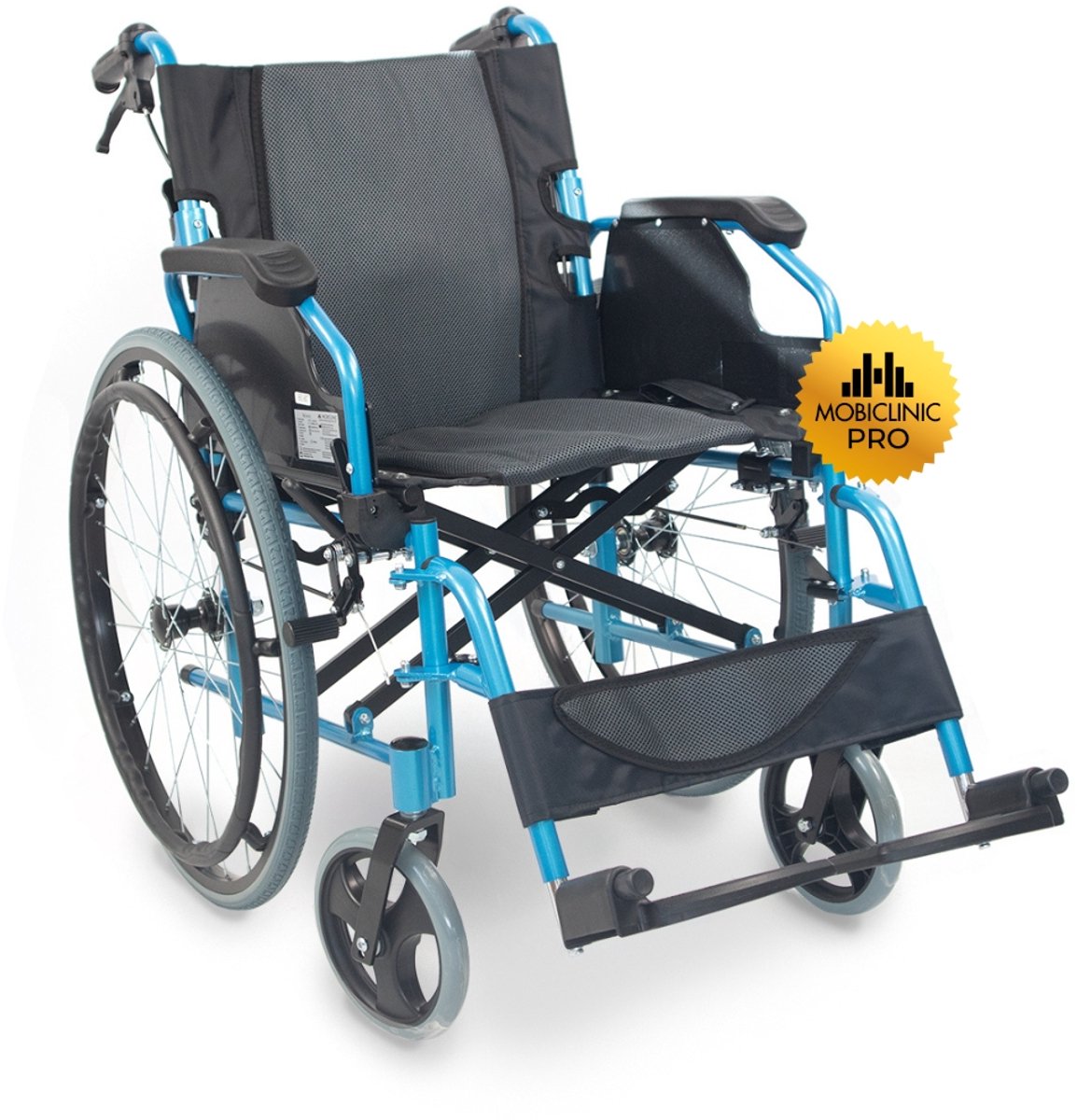 Goedkoopste Mobiclinic Bolonia - Rolstoel - Opvouwbaar - Aluminium - Lichtgewicht - Zitbreedte 46 cm - Afneembare voetsteunen - Blauw