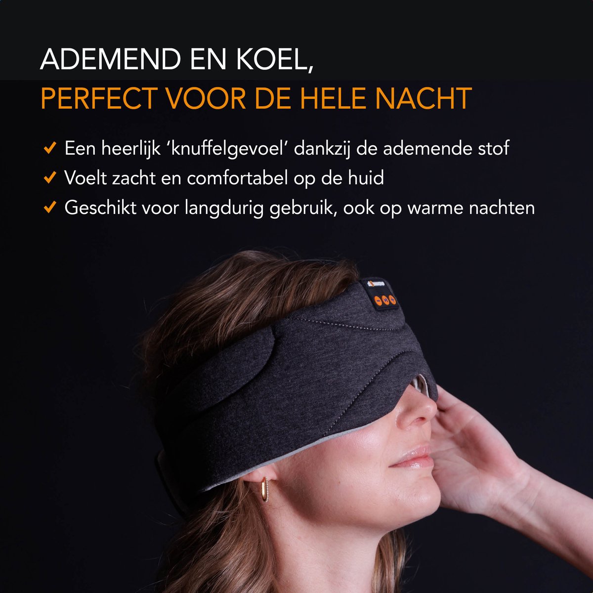 Slowwave Premium Bluetooth Slaapmasker - Stream je favoriete audio in 100% duisternis - Inclusief handige timer-functie - Platte en zachte ‘spons-speakers’ (perfect voor zijslapers) - Koel en ademend materiaal - Kleur: antraciet — afbeelding 8