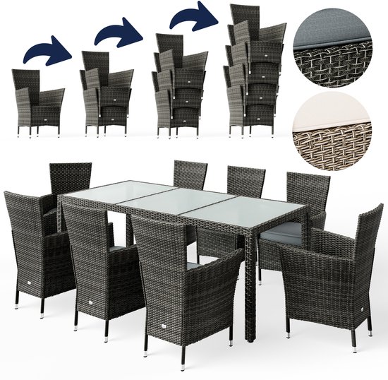 CASARIA Tuinmeubelset Van Polyrattan – 2 Stoelen Met Kussens + Tafel – Weerbestendig – Belastbaar Tot 160 Kg – Verstelbare Poten – WPC Houtlook – Grijs