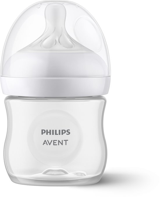 Philips Avent babyfles van 125 ml, zonder vloeistof, met witte speen en transparante dop.