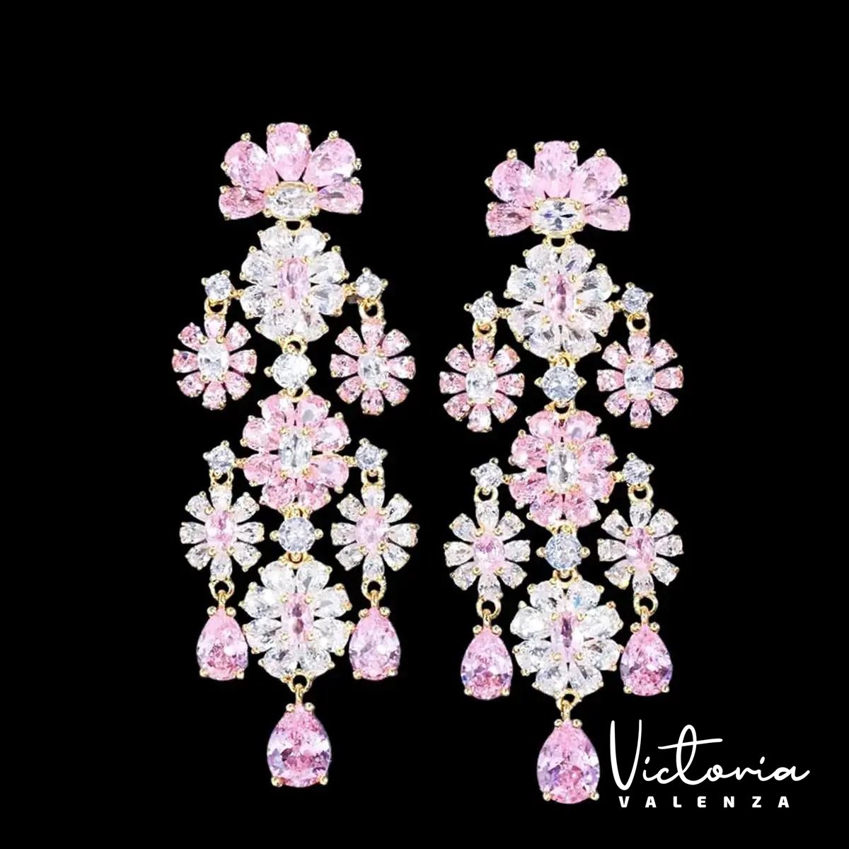 Victoria Valenza Fiore Luxe Oorbellen Dames Messing Oorringen Roze Steen Oorbellen - Goud kleurig - 1 Paar