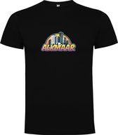 Zwart T-Shirt met “ Skyline Alkmaar – Vakantiegevoel – Strak – Modern “ Print Full Color Maat XL