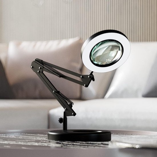 Beyamz Led-loeplamp met 5-voudige vergroting – 105 mm echt glazen vergrootglas, dimbaar licht (5 kleuren, 10 standen, 790 LM), premium arm, robuuste 6,4 cm klem en draaischakelaar