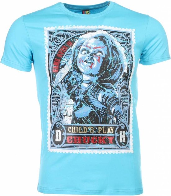 Foto: T shirt chucky poster print blauw