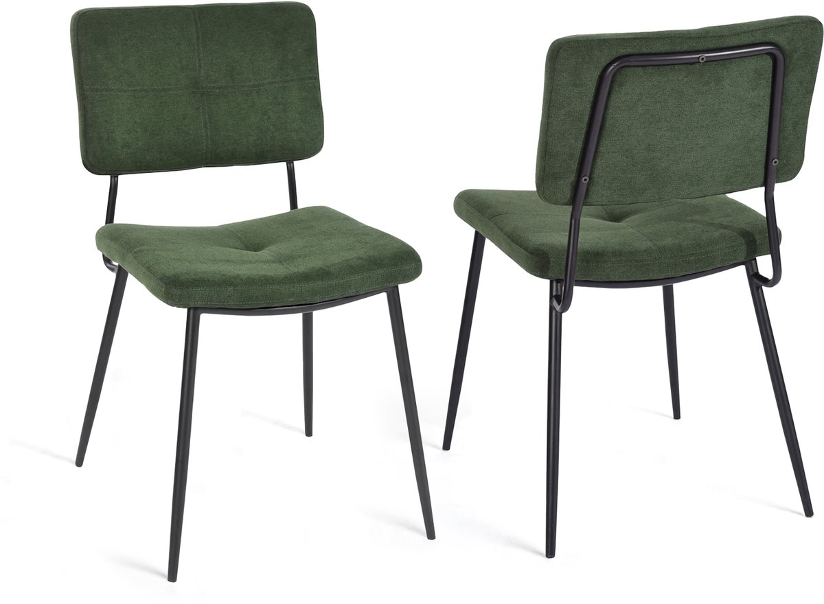Meubles Cosy – KAROMI – Set van 2 industriële eetkamerstoelen met stof – Groen