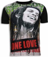 Bob Marley One Love - Digital Rhinestone T-shirt - Zwart