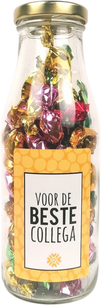 Voor de beste Collega - Cadeaufles zuurtjes - Afscheid Collega Cadeau - Afscheidcadeau - Stagiaire Cadeau - Bedankt Cadeautje - Snoep Collega cadeau - Bedankje - Collega bedankt cadeautje - Afscheid collega