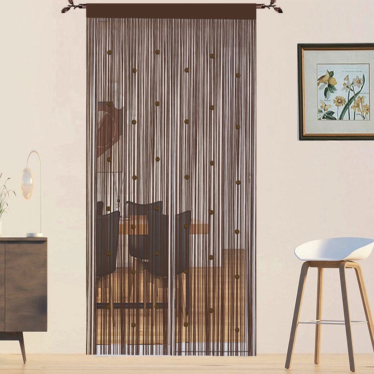 Unyqoos ® Decoratieve Koffiebruine Insectenwerende Deurgordijn Met Parelstructuur Voor Terras Of Balkon 90x245cm