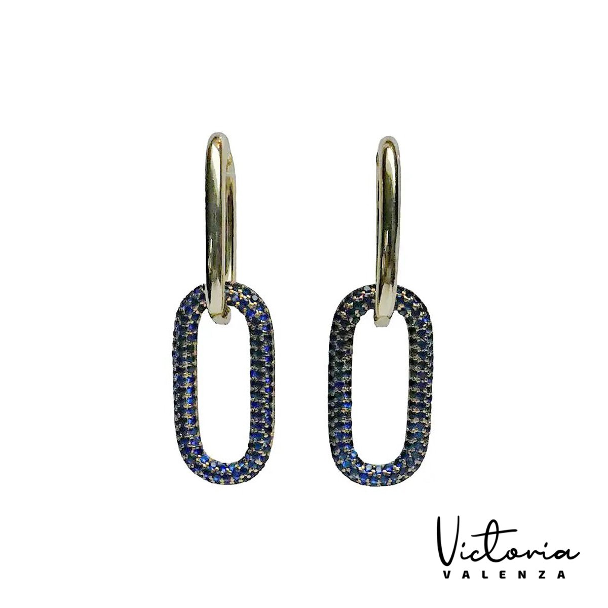Victoria Valenza Rimini Luxe Oorbellen Dames Messing Oorhangers Dames Oorringen Blauwe Steen Oorbellen - Goud kleurig - 1 Paar