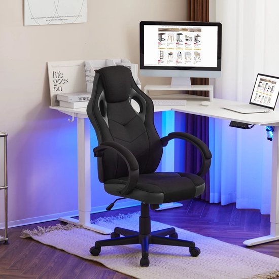 Chaise de jeu – Ergonomique – Racing – Bureau – Chaise de bureau réglable – avec accoudoirs – Fonction d'inclinaison – Rotation à 360° – Dossier haut – Capacité de charge de 150 kg – Rose et Wit